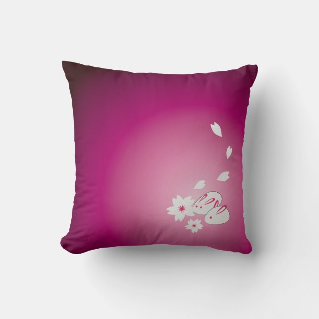 Coussin Lapins de neige japonais et Sakura (Recto)
