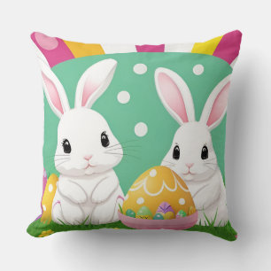Coussin Lapins de Pâques adorables avec des œufs décoratif