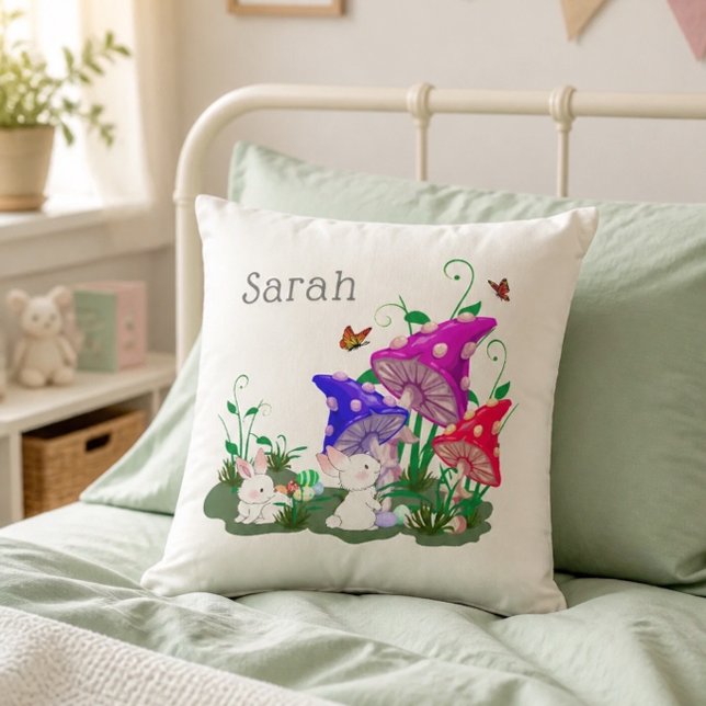 Coussin Lapins de Pâques & Champignons Colorés Personnalis (Créateur téléchargé)