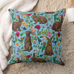 Coussin Lapins et fleur sauvage