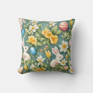 Coussin lapins, fleurs de printemps et oeufs de Pâques. Pe