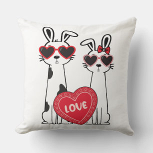Coussin Lapins Mignons Portant des Lunettes en Forme de Cœ