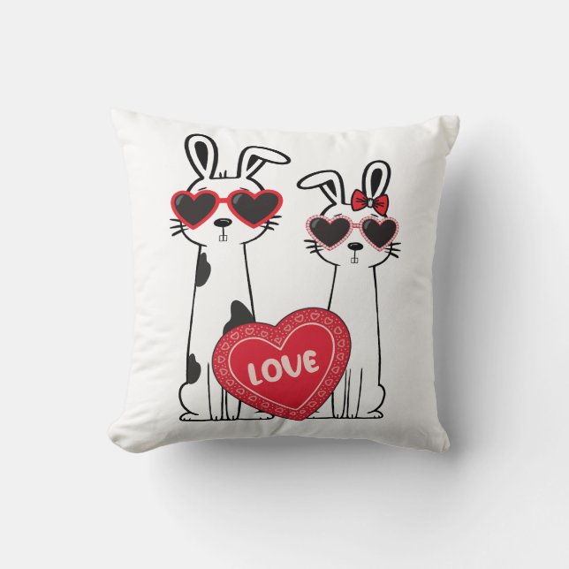 Coussin Lapins mignons portant des lunettes en forme de cœ (Recto)