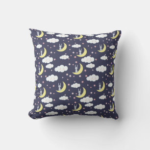Coussin Lapins Mignons sur la Lune avec des Nuages et des