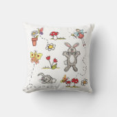 Coussin Lapins, Papillons, Fleurs & Fée (Recto)