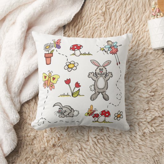 Coussin Lapins, Papillons, Fleurs & Fée (Couverture)