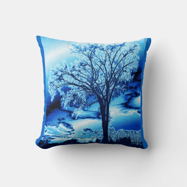 Coussin L'arbre dans l'oreiller à jet de glace bleu (Recto)