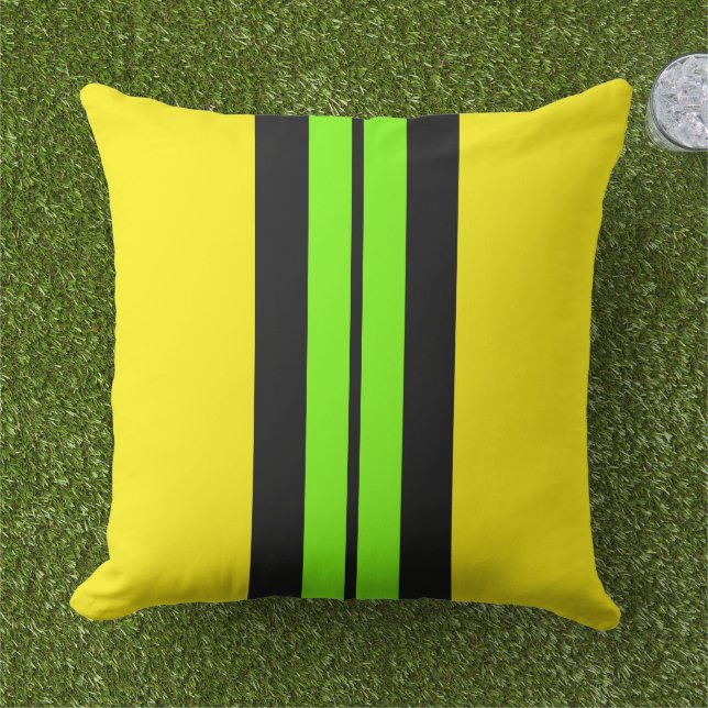 Coussin Large Bright Lime Racing Stripes Sur Citron Jaune (Herbe)