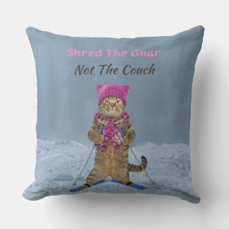Coussin Large Throw Pillow, Shred the Gnar Ski Cat