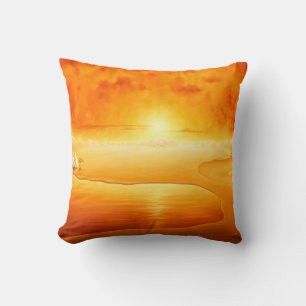 Coussin "L'Arrivée" surréaliste coucher de soleil peinture