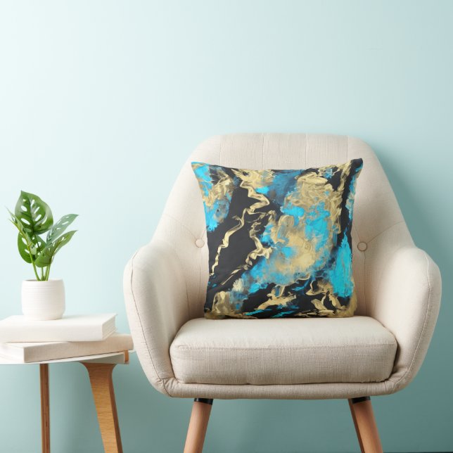 Coussin L'art Abstrait Turquoise et Or (Chaise)