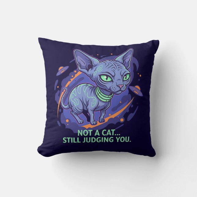 Coussin L'art de l'humour sci-fi avec un chat Sphynx Alien (Recto)