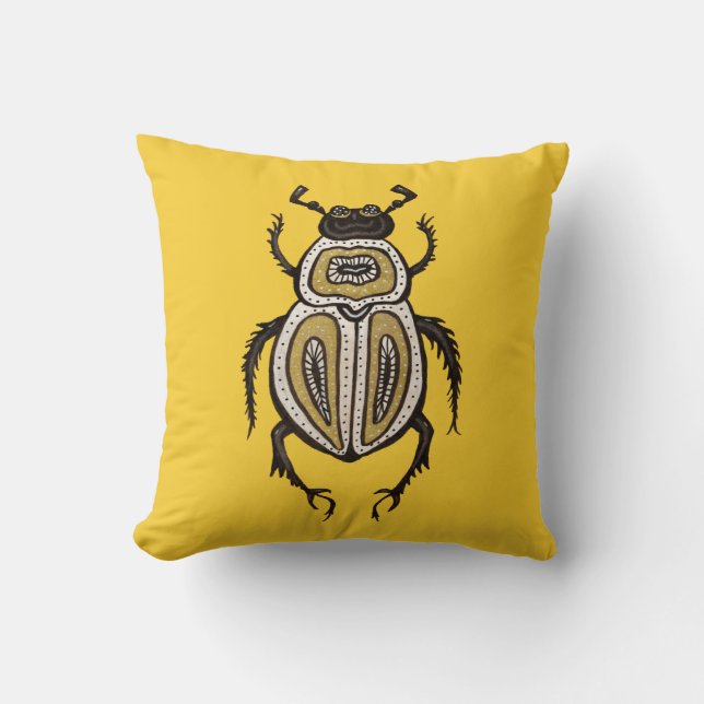 Coussin L'art des insectes jaunes du scarabée (Recto)