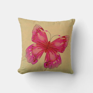 Coussin L'art du papillon oriental vintage rose