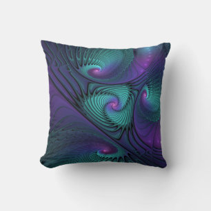 Coussin L'art fractal abstrait moderne violet rencontre le