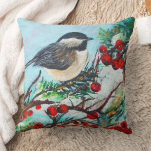 Coussin L'art mignon des oiseaux en chickadee