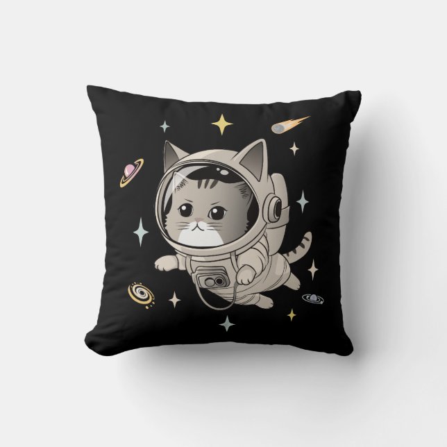 Coussin L'astronaute Chat dans l'espace Cute Chat (Recto)