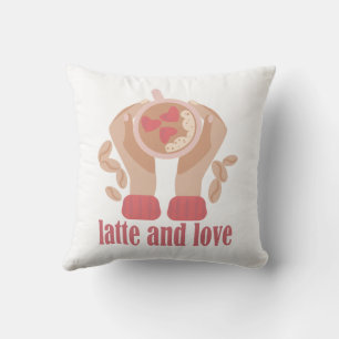 Coussin Latte et coupe d'amour, mains et citation de café