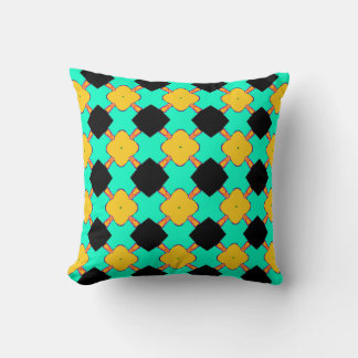 COUSSIN LATTICE NOIRE ET JAUNE AVEC AQUA, JETER LE COULEUR
