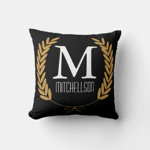 Coussin Laurelles de blé d'or sur noir - Personnalisé