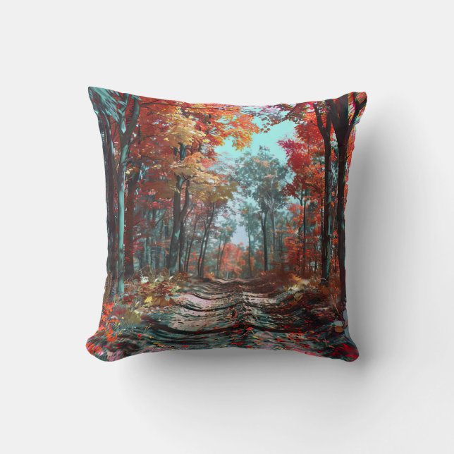 Coussin L'automne s'étend dans les bois de feuille rouges (Recto)