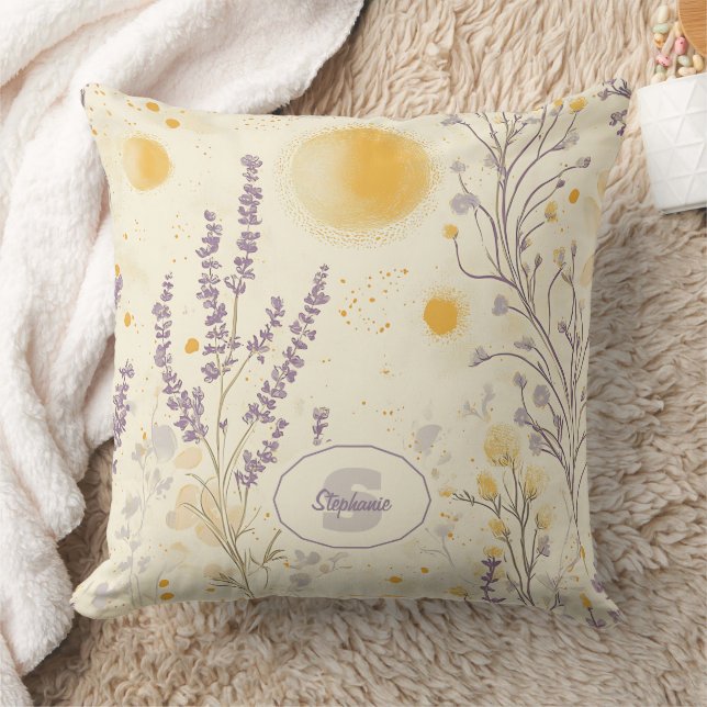 Coussin Lavande blanche et motif floral jaune (Couverture)