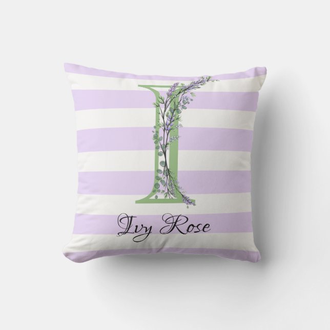 Coussin Lavande clair violet bandes blanches monogramme (Recto)