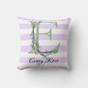 Coussin Lavande clair violet bandes blanches monogramme