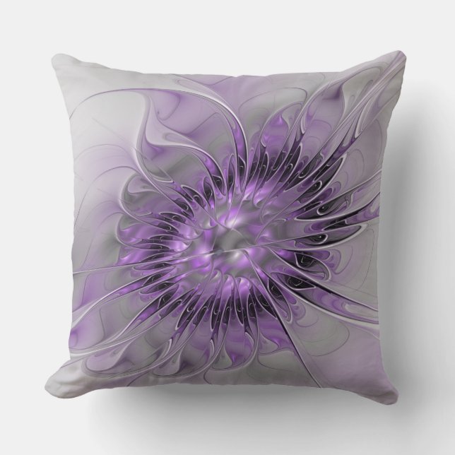 Coussin Lavande Fleur Dream Moderne Abstrait Fractal Art (Recto)