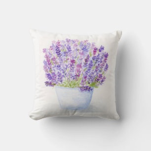 Coussin Lavande florale à l'aquarelle perdue peinte à la m