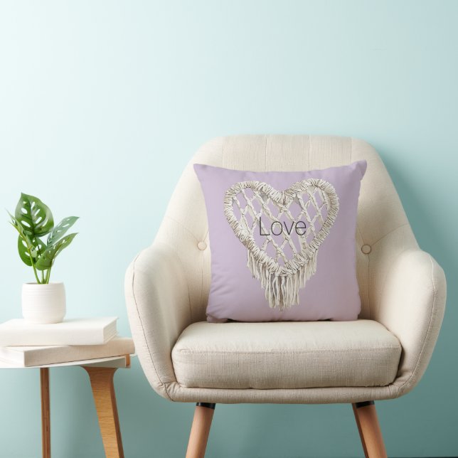 Coussin Lavande Frange à Cœur Blanc (Chaise)
