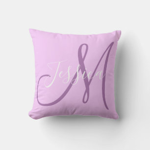 Coussin Lavande moderne et monogramme pourpre