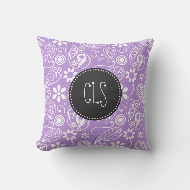 Coussin Lavande, Paisley violet clair; Chalkboard look (Recto)