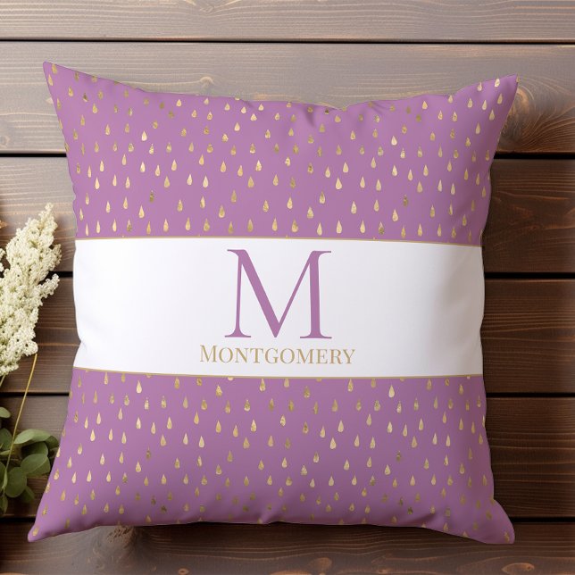 Coussin Lavande Rose Or Moderne Tendance Monogramme Goutte (Créateur téléchargé)
