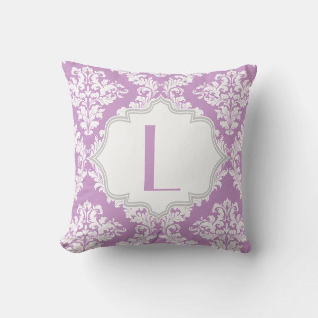 Coussin Lavande violet, blanc damassé motif lancer (Recto)