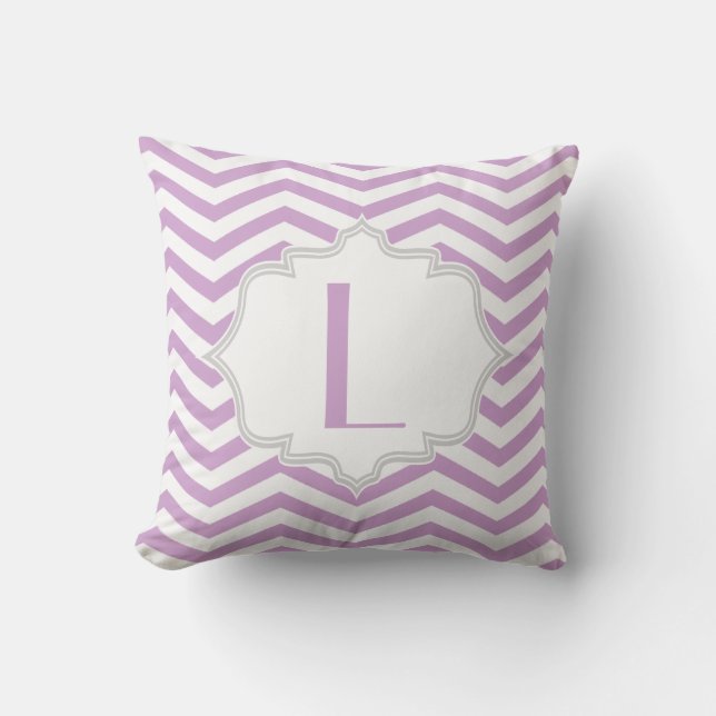 Coussin Lavande violet, chevron blanc motif zigzag (Recto)