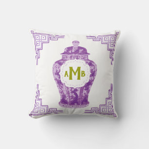 Coussin Lavande violette Chinoiserie Ginger Jar Monogramme