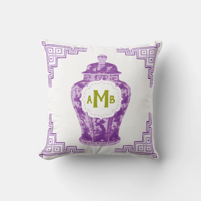 Coussin Lavande violette Chinoiserie Ginger Jar Monogramme (Recto)