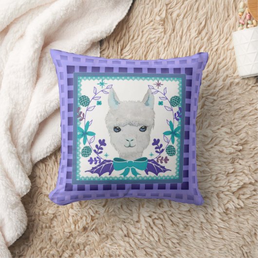 Coussin Lavande violette Llama blanche Pépinière bleu-vert (Couverture)
