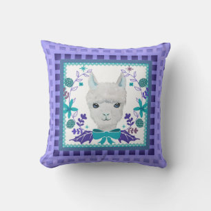 Coussin Lavande violette Llama blanche Pépinière bleu-vert