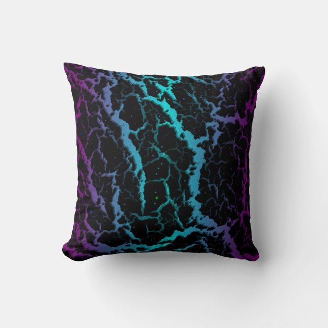 Coussin Lave spatiale fissurée - Violet/Cyan (Recto)