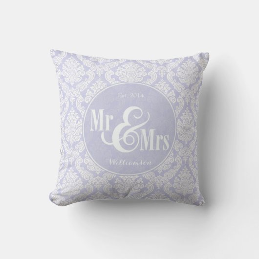 Coussin Lavender Damask "Mr & Mrs" coussin, personnalisée (Recto)