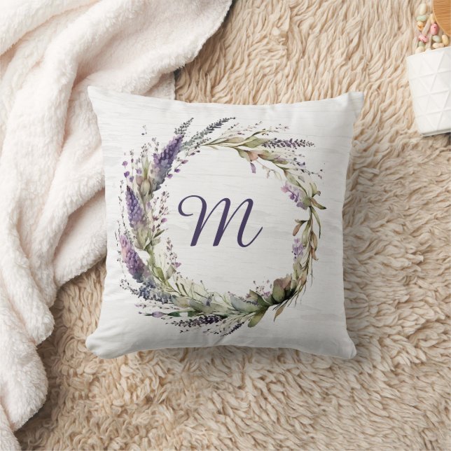 Coussin lavender Wreath with Monogram  (Couverture)