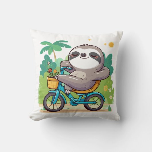 Coussin L'Aventure à Vélo Enchanteuse du Paresseux Charmée (Recto)