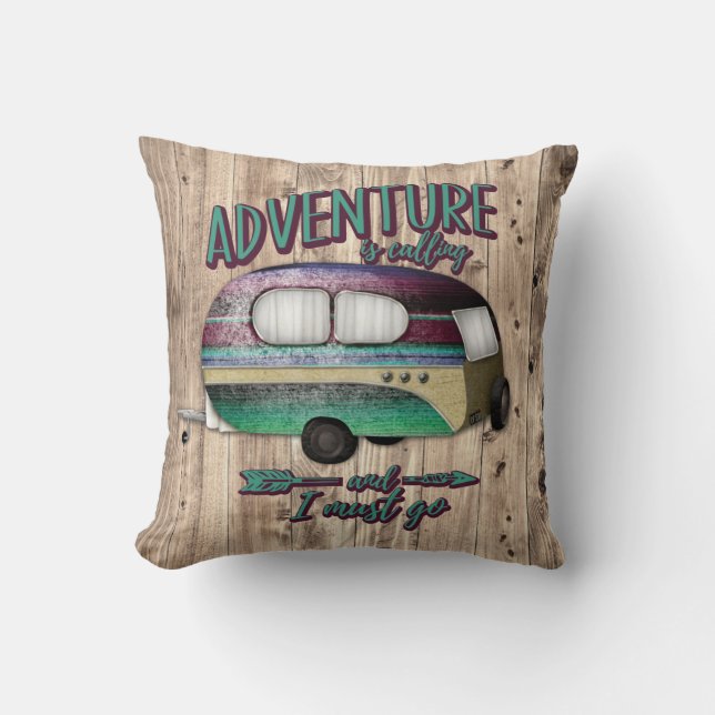 Coussin L'aventure appelle et je dois aller Mint Purple Ca (Recto)