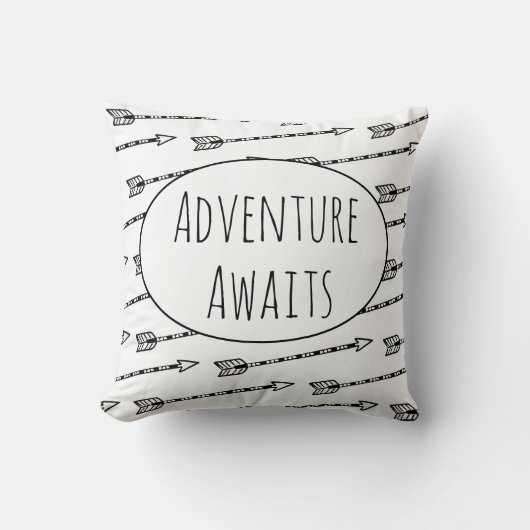 Coussin L'aventure attend Motif Flèche Noir Blanc (Recto)