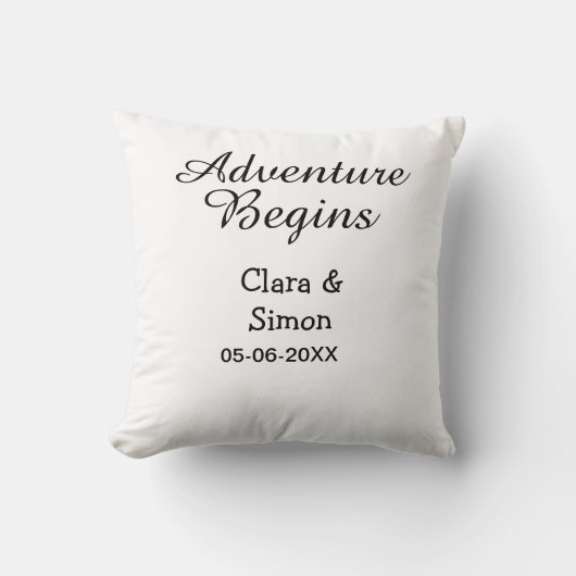 Coussin L'aventure commence nom du couple marié datsimple (Recto)