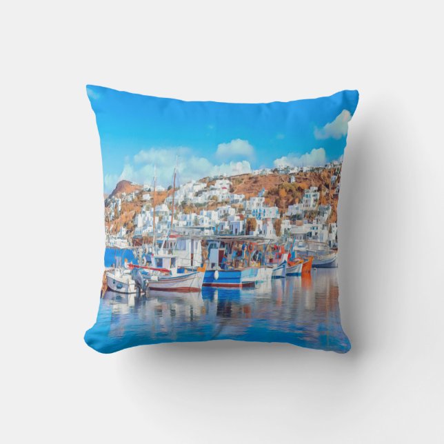 Coussin ldp MYKONOS - bateaux de pêche - port - panorama (Recto)