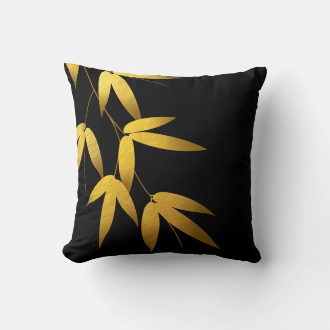 Coussin Le bambou fascinant part du noir de la feuille (Recto)