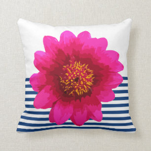 Coussin Le beau bleu marine de fleur de roses indien barre